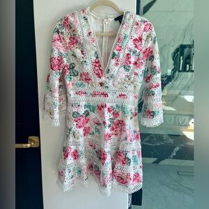 AQUA Bloomingdale’s Floral Eyelet & Lace Dress Small